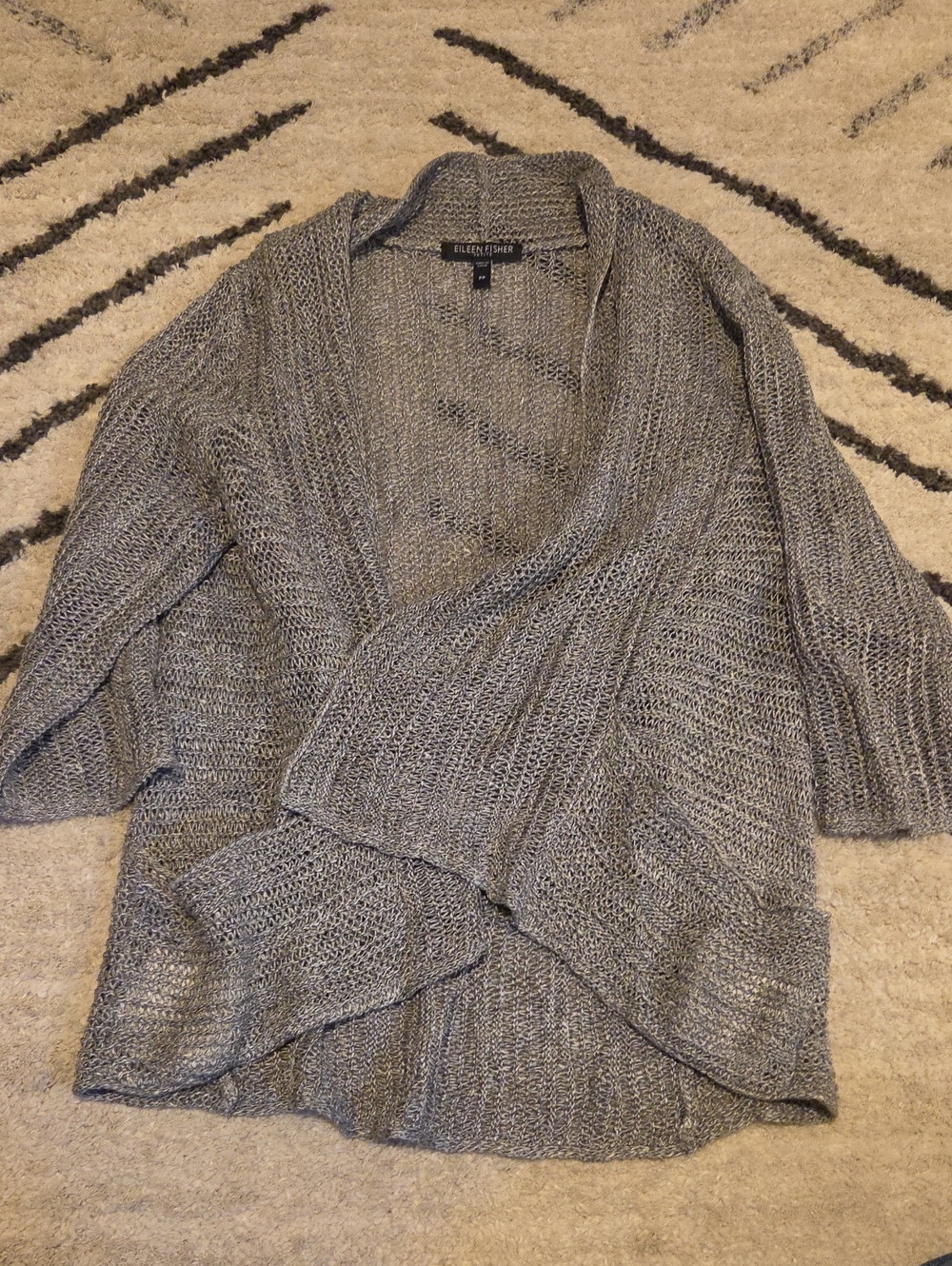 Eileen Fisher Light Heather Gray Open Front Knit Cardigan